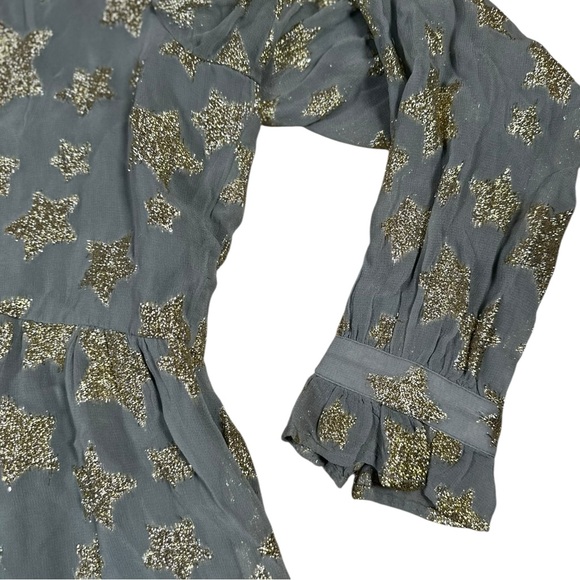 Loft Tiered Ruffle Dress Grey & Gold Size Large - Picture 3 of 11